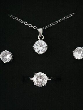 Sterling Silver And Round Lab Diamond Jewelry Set